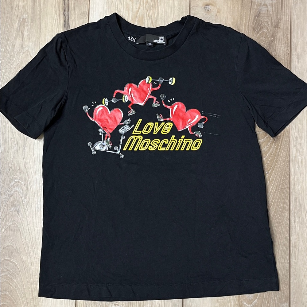 Love Moschino Workout Hearts Print T-shirt Black Size 6